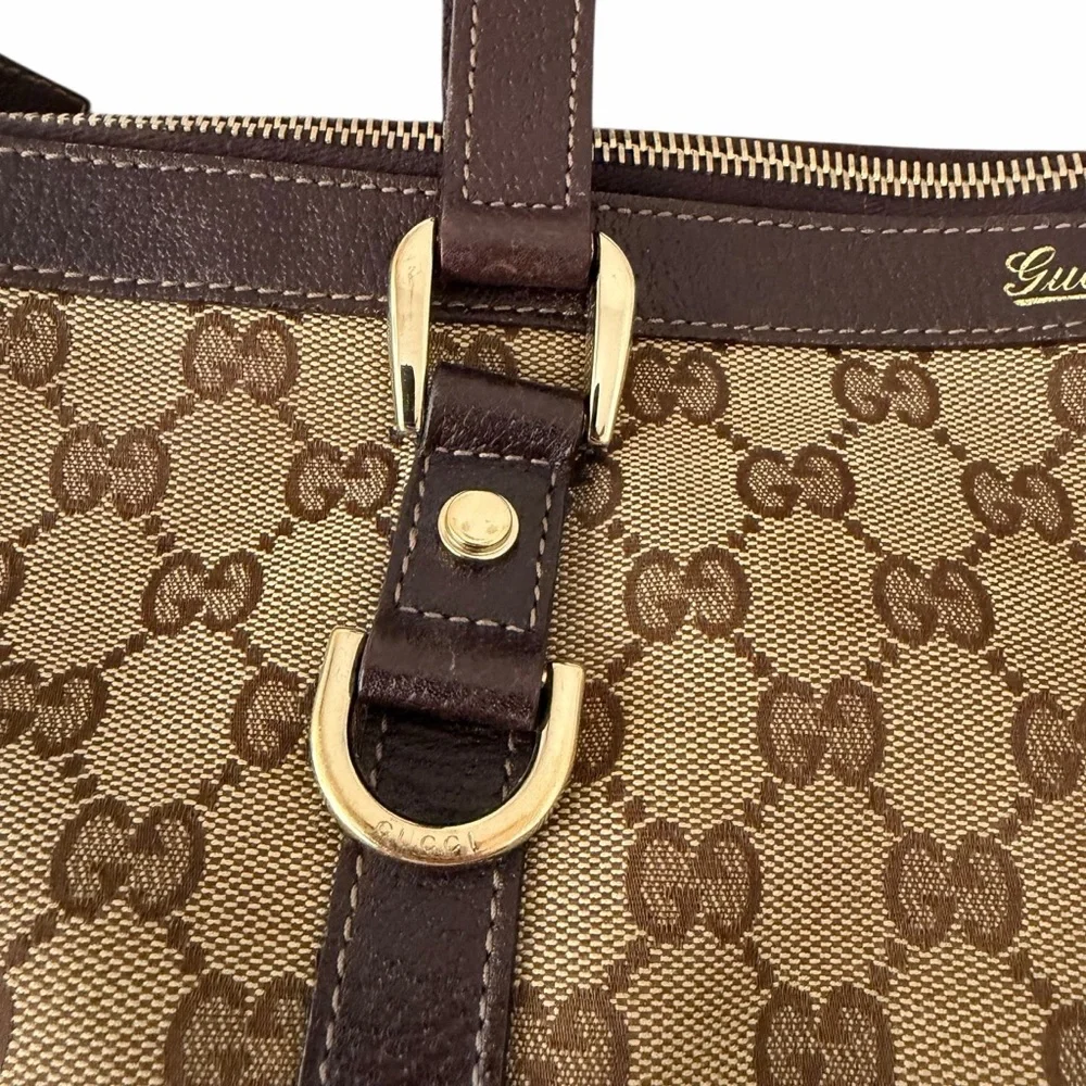 Gucci GG Canvas Abbey Monogram Tote D-Ring Shoulder Leather Handbag Purse Bag - Picture 5 of 16
